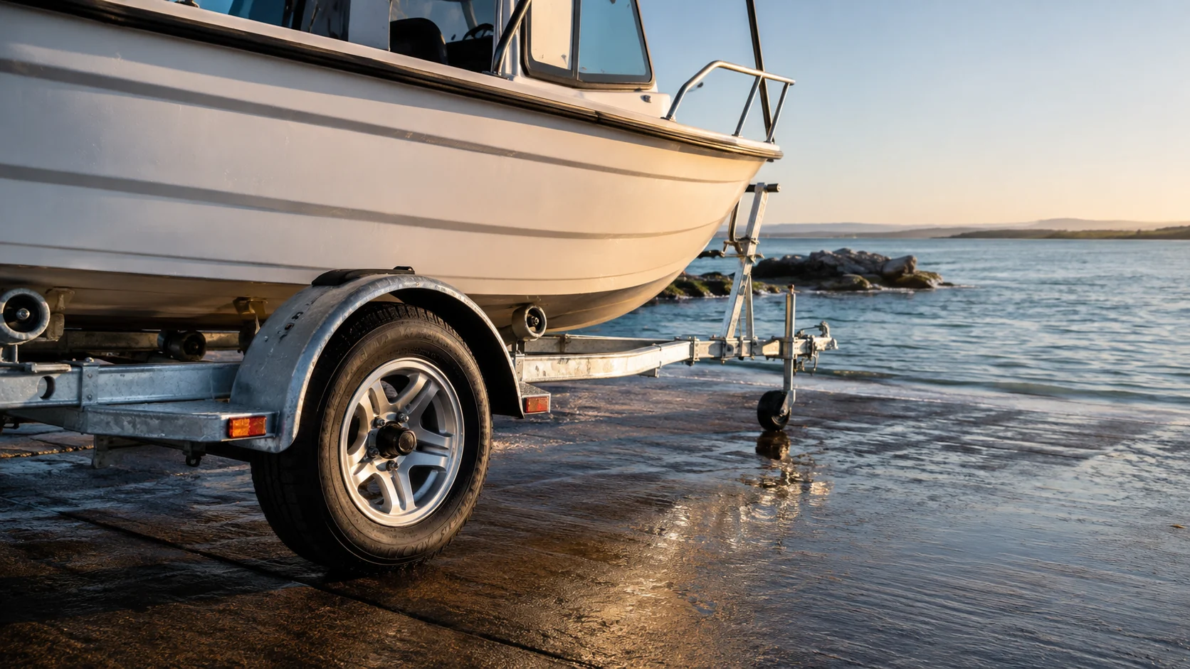 Coastal boat trailer scene